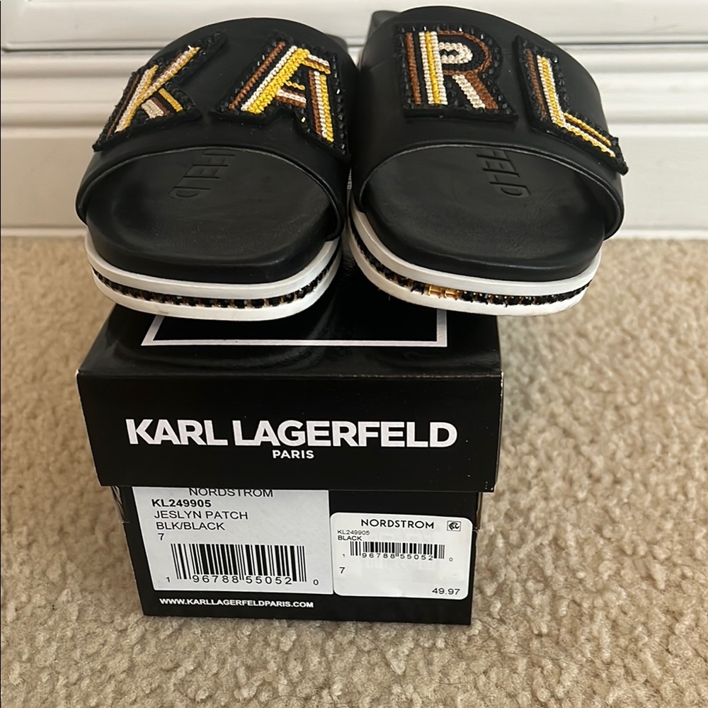 Karl Lagerfeld Black and Yellow Sandals Vibrant and Stylish
EUC worn once
